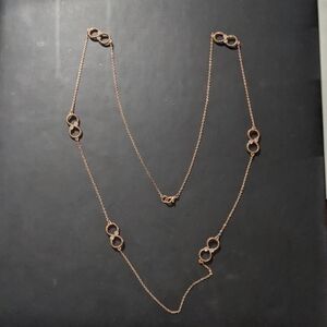 Copper Tone Infinity Symbol Clear Rhinestone Dainty Delicate Statement Necklace